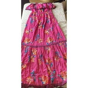 Flying Tomato Women's Size Small Floral Ruffle Bohemian Maxi Dress Pink